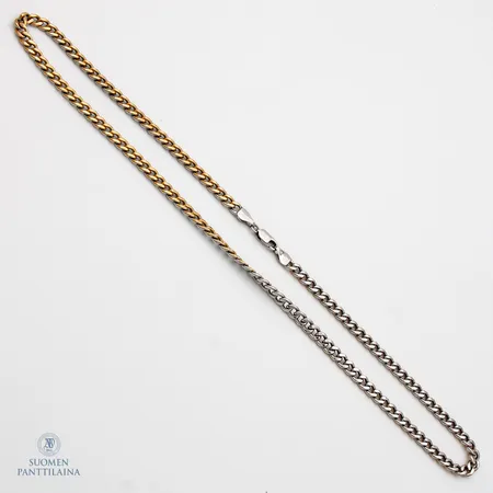 Panssarikaulaketju, pituus 45cm, leveys 4,2mm, 585 kelta- ja valkokulta,  Paino: 11,4 g