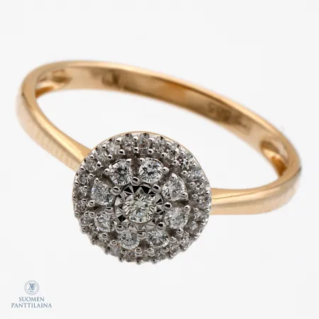 Timanttisormus 1xn.0.04ct 8xn.0.02ct 25xn.0.003ct, koko 18, Kultajousi Oy, 585,  Paino: 1,7 g