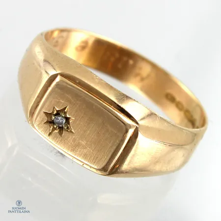 Kantasormus timatilla 1xn.0.01ct, kaiverrettu, koko 19, 585,  Paino: 2,9 g