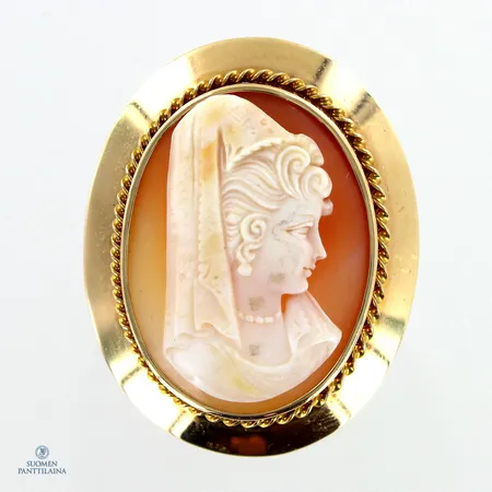 Camee-rintaneula riipuslenkillä, korkeus 46mm, 585br,  Paino: 10,8 g