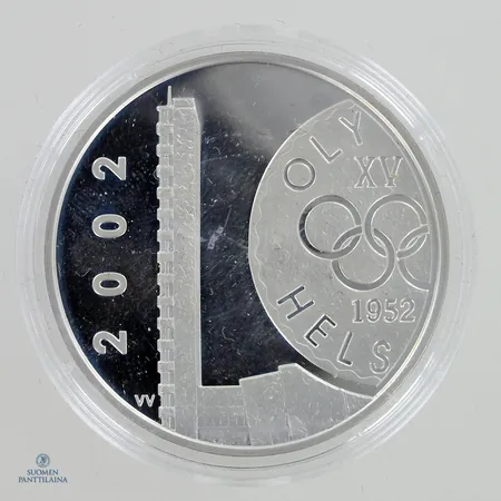 Juhlaraha, Helsingin olympialaiset 50-vuottta 2002, Suomi, nimellisarvo 10 euroa, 925, Paino: 27,1 g