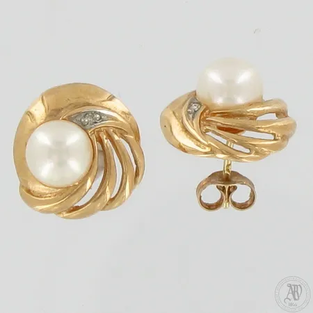 Helmikorvakorut timanteilla 2xn.0.005ct, Ø 13mm, 585br,  Paino: 3,4 g