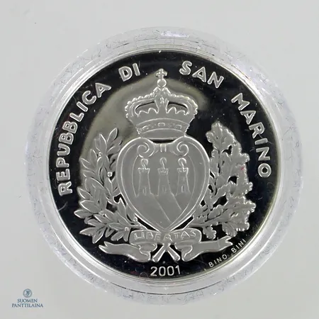 Hopeinen juhlaraha, 5000 Lire (Last Lire Coinage) 2001 , 835h,  Paino: 18 g
