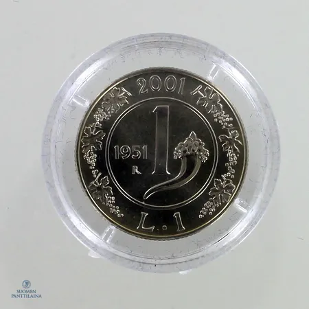 Hopeinen juhlaraha,  1 Lira (1951 Lira) 2001 , 835,  Paino: 6 g
