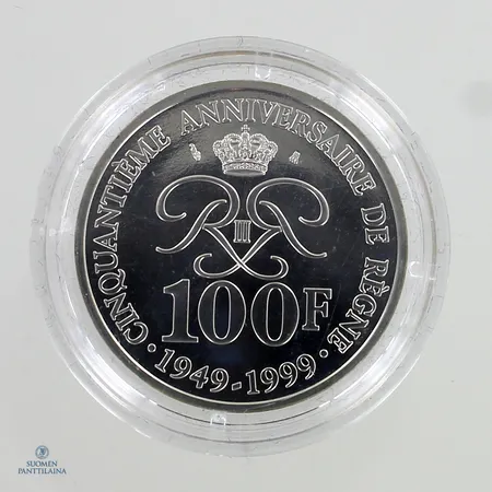 Hopeinen juhlaraha, 100 Francs - Rainier III (Anniversary of Reign) 1999 , 900,  Paino: 15 g