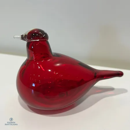 Lasilintu, Tirri - punainen, signeeraus O. Toikka, Iittala, pituus 120mm