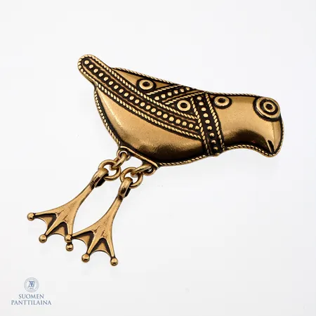 Rintakoru, Kalevala Koru, Hattulan Lintu, pituus 53mm, pronssia, neula metallia 