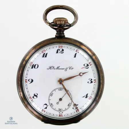 Taskukello Hy Moser & Cie, 800br, koneisto viallinen, nro. 735563, välikuori hopeaa, Ø 52mm, 800br,  Paino: 85,3 g