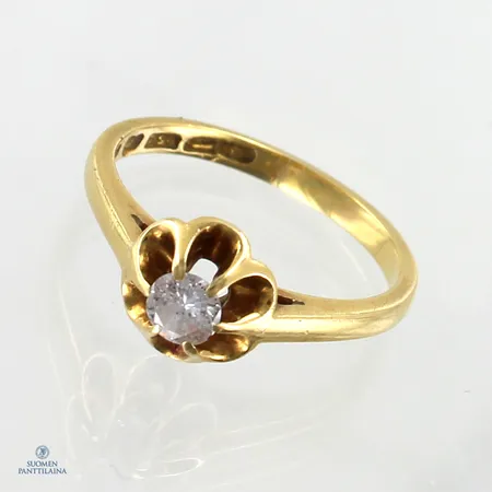 Timanttisormus 1xn.0.18ct, timantti viallinen, koko 16¼, 750,  Paino: 3,3 g