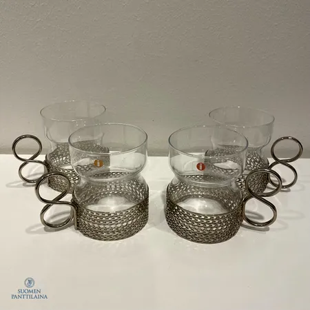 Neljä glögilasia, Iittala, Tsaikka, design Timo Sarpaneva, korkeus 82mm