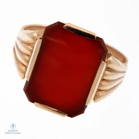 Kivikantasormus, kaiverrettu, koko 20½, 585br,  Paino: 4,3 g