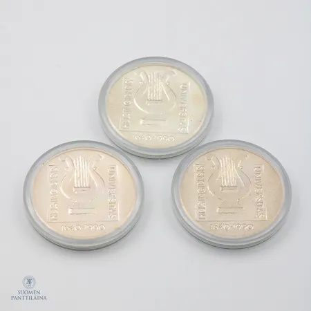 Kolme juhlarahaa, Yliopisto Helsinki 1640-1990, yht. nimellisarvo 300 Markkaa, 1990, 830,  Paino: 73,2 g