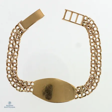 Bismarck-ranneketju laatalla, kaiverrettu ja käytön jälkiä, pituus 190-200mm, vääntynyt, 585,  Paino: 14,9 g