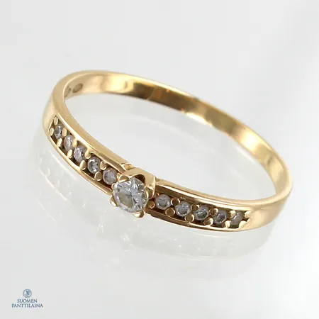 Timanttisormus 10xn.0.01ct 1xn.0.08ct, koko 19, 585,  Paino: 1,8 g