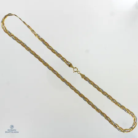 Kaulaketju, pituus 45,5cm, leveys 3mm, 750 kelta-, puna- ja valkokulta,  Paino: 7 g