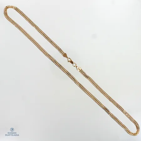 Kaulaketju, selviä käytön jälkiä, pituus 47cm, leveys 4mm, 585,  Paino: 10,7 g