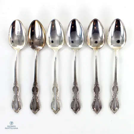 Kuusi kahvilusikkaa, kaiverrettu, pituus 115mm, 830, Paino: 69,2 g