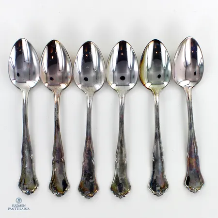 Kuusi kahvilusikkaa, Chippendale, pituus 115mm, 830, Paino: 78,3 g