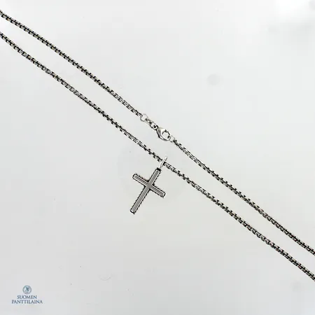Kaulaketju risti-riipuksella Kalevala Koru, Väinö, ketjun pituus 55,5cm, riipuksen korkeus 35mm, 925, Paino: 20,3 g