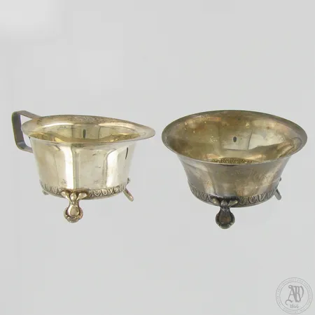 Sokerikko ja kermakko, korkeus 45mm, Ø 80mm ja 70mm, valmistettu 1971, Kultateollisuus Ky, Turku, 830,  Paino: 101,8 g