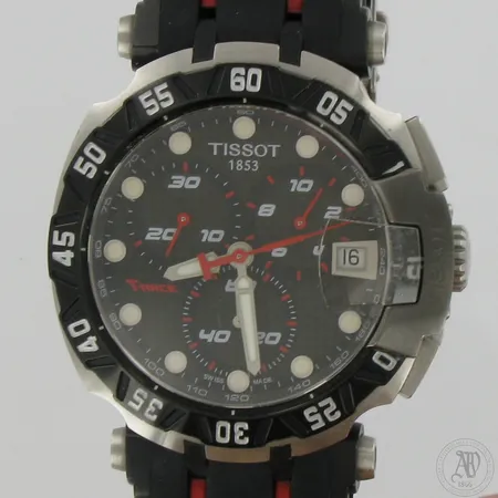 Rannekello Tissot MotoGp, quartz, teräs / kumi, limited edition 3734 / 8888, T092417AGP15, WR 10bar /100m), Ø 45mm, pituus 180-190mm, ei toimintakunnossa, koska viisarit koskettavat toisiaan, lasissa pieni naarmu.  
