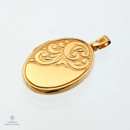 Medaljonki, kaiverrettu, korkeus 34mm, 585br,  Paino: 3,7 g