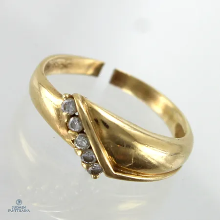 Viallinen timanttisormus 5xn0.02ct, 585,  Paino: 2,5 g