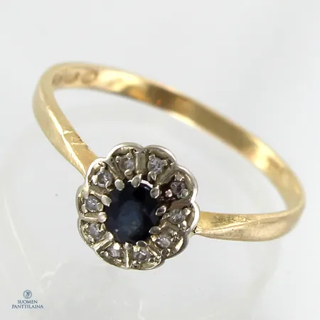 Dianasormus timanteilla 10xn.0.005ct, runko hieman vääntynyt, koko 17, 585br,  Paino: 1,4 g