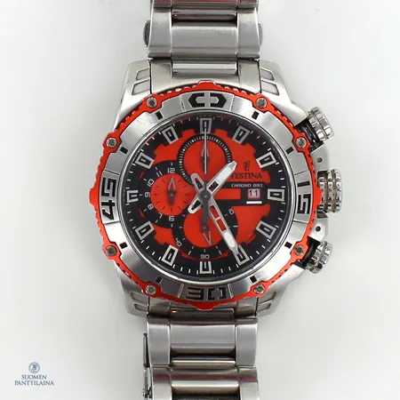 Teräsrannekello, Festina Chrono Bike, ref.F16599, quartz, rannekkeen pituus 160mm, pieniä käytön jälkiä, mukana kolme lisäpalaa ja alkuperäinen laatikko 