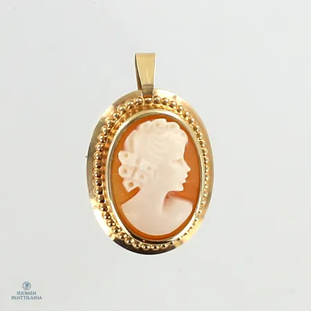 Camee-rintaneula riipuslenkillä, korkeus 21mm, 585br,  Paino: 1,1 g