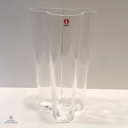 Aalto maljakko Iittala, design Alvar Aalto, korkeus 201mm, kaiverrettu, kirkas