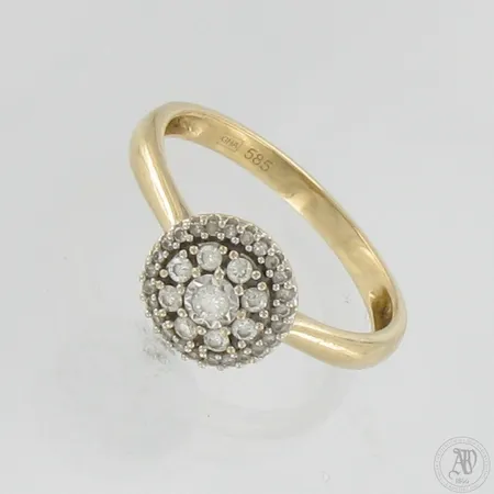 Timanttisormus 25xn.0.005ct 7xn.0.02ct 1xn.0.04ct, koko 17½, 585, Paino: 1,8 g