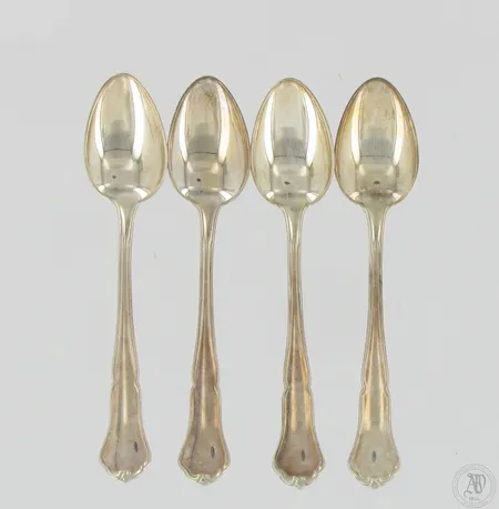 Neljä kahvilusikkaa, Chippendale, Kultakeskus, pituus 115mm, 830, Paino: 52,5 g