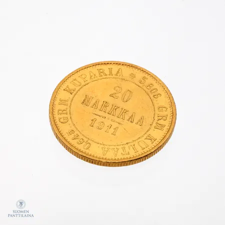 Kultaraha, 20 markkaa, vuodelta 1911, 900, Paino: 6,4 g