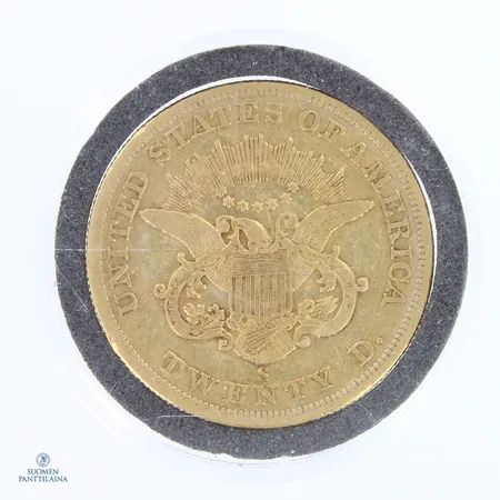 Kultaraha,1858 United States 20 Dollars Liberty Head Double Eagle gold coin, 1858,  900, 33,3g Paino: 33,3 g