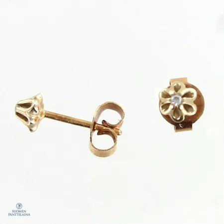 Timanttikorvakorut 2xn.0.005ct, korkeus 4mm, 585 valko- ja keltakulta,  Paino: 0,9 g