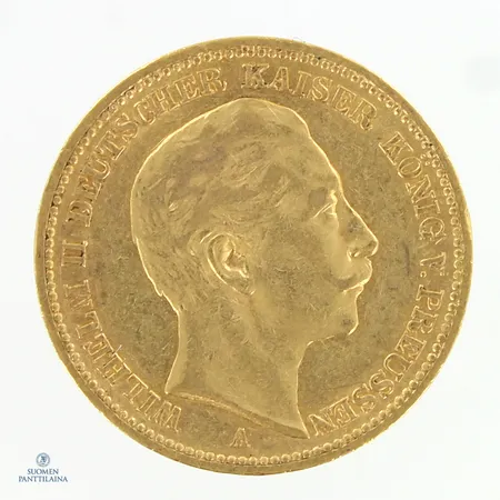 Kultaraha, 20 Mark - Wilhelm II 1891, 900, Paino: 7,9 g