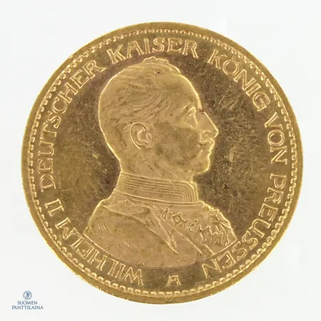 Kultaraha 20 Mark - Wilhelm II 1914, 900,  Paino: 8 g