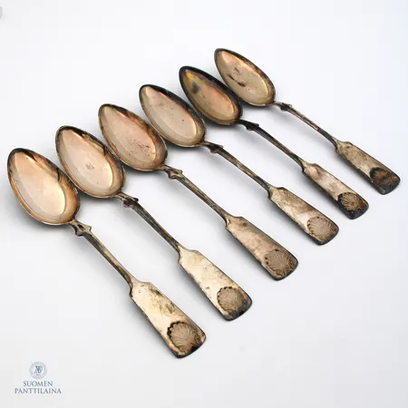 Kuusi jälkiruokalusikkaa, Musla, pituus 166mm,  Paino: 144,6 g