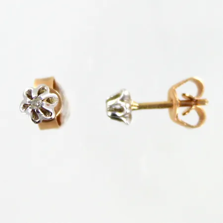 Timanttikorvakorut 2xn.0.005ct, korkeus 4mm, 585 valko- ja keltakulta,  Paino: 1 g