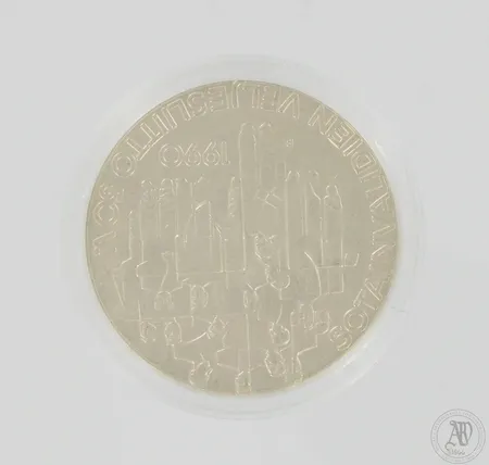 Juhlaraha, Sotainvalidien Veljesliitto 50 vuotta, 1990, nimellisarvo 100mk, 830, Paino: 24,5 g