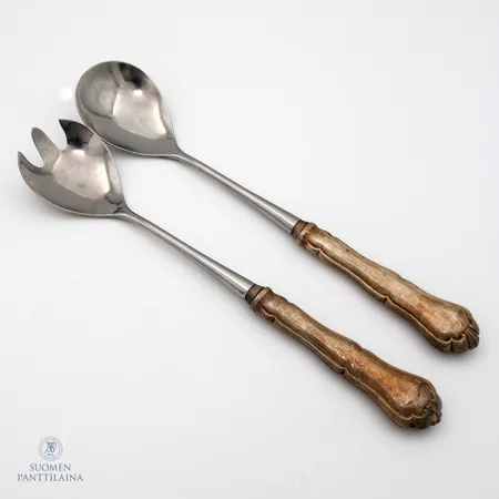 Salaattiottimet, Chippendale, käytön jälkiä, pituus 246mm, 830br, Paino: 150,2 g