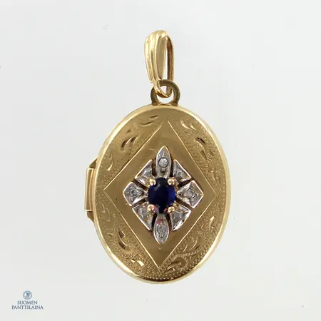 Kivimedaljonki timanteilla 4xn.0.005ct (vanhahiontaisia), korkeus 30mm, 585br,  Paino: 2,8 g