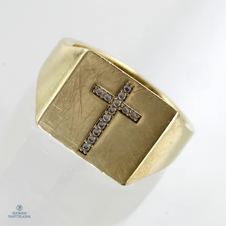 Kivikantasormus, selviä käytön jälkiä, koko 19¼, kannan mitat 14x15mm, 585br,  Paino: 9,4 g