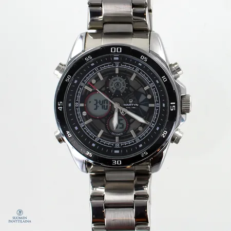 Teräsrannekello Martyn dual time, chronograph 6076, Quarzt, taulun Ø 45,5mm, rannekkeen pituus 22cm, pieniä käytön jälkiä
