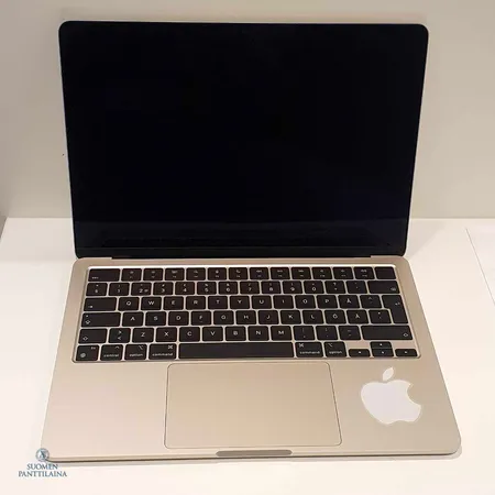Kannettava tietokone MacBook, Air M2 2022 8/256GB, tähtivalkea, laturi ja ostokuitti 01.08.2023 (Elcare jatkotakuu 3 vuotta)