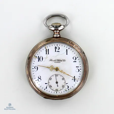 Hopeinen taskukello Havila Watch Co., Geneve, 15 jewels, käytön jälkiä, kaiverrettu, Ø50.5mm, painaumia, taulu viallinen,  Paino: 75,3 g