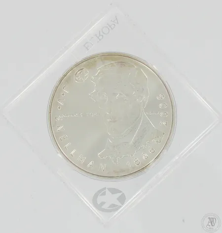 Hopeinen juhlaraha, J.V.Snellman, 10 euroa, 925,  Paino: 25,5 g