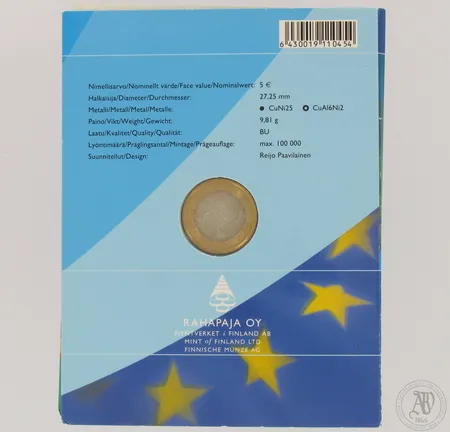 Juhlaraha Suomen EU-puheenjohajuus 2006, 5 euroa, kuparinikkeli