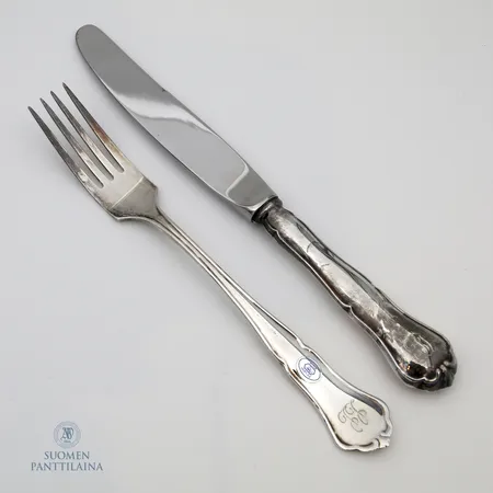 Ruokahaarukka ja -veitsi, Chippendale, kaiverrettu, pituudet 180-225cm, 830br,  Paino: 99,5 g